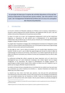 Principes de base pour la reprise des activités éducatives et d’accueil des services d’éducation et d’accueil pour jeunes enfants, des mini-crèches et du cycle 1 de l’enseignement fondamental (enfants de 0 à 6 ans)