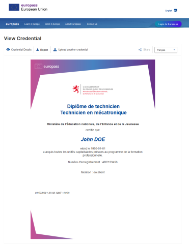Exemple d'une attestation de réussite numérique
