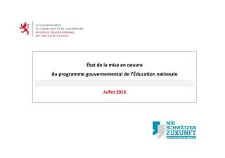 État de la mise en oeuvre du programme gouvernemental de l'Éducation nationale