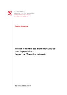 Dossier de presse : Réduire le nombre des infections COVID-19 dans la population - l’apport de l’Éducation nationale