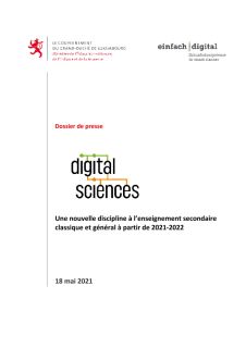 Dossier de presse : Digital sciences - Une nouvelle discipline à l’enseignement secondaire classique et général à partir de 2021-2022