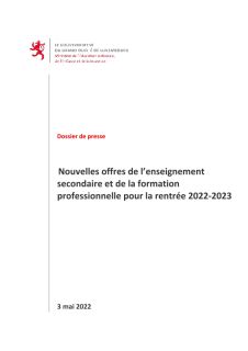 Dossier de press: Nouvelles offres de l’enseignement secondaire et de la formation professionnelle pour la rentrée 2022-2023