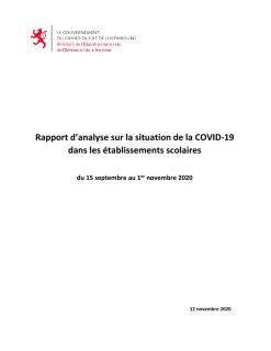 Rapport d’analyse sur la situation de la COVID-19 dans les établissements scolaires du 15 septembre au 1er novembre 2020
