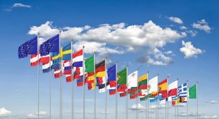 27 waving flags of countries of European Union (EU)