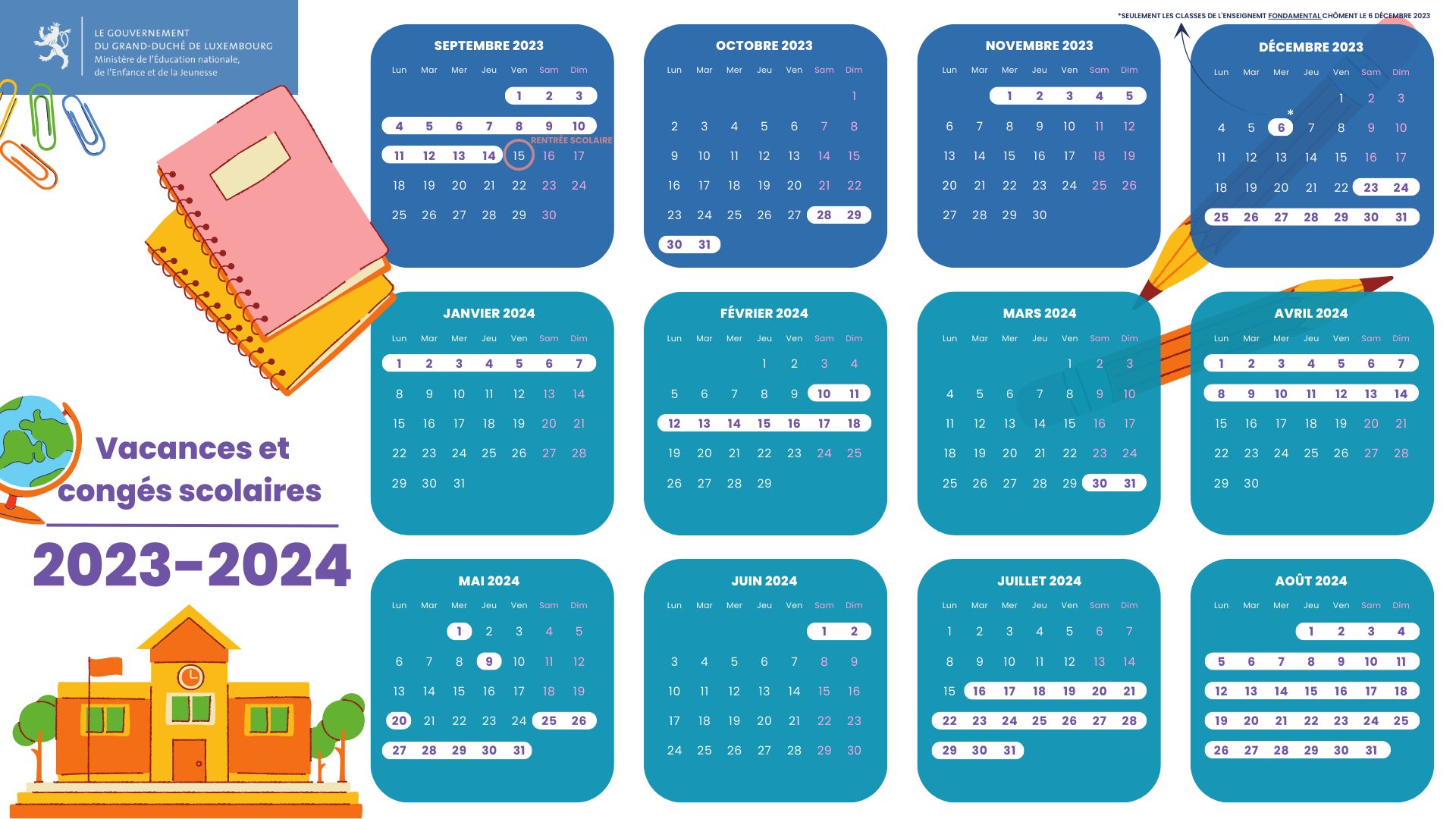 Le calendrier scolaire mois par mois - Journal Essentiel